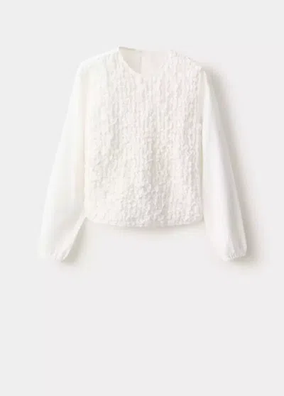 Mango Blouse Froncée À Manches Longues In Blanc Cassé