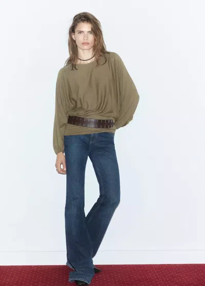 Mango Blouse Froncée Ceinture Large In Green