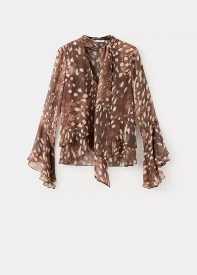Mango Blouse Gaze Imprimée In Marron