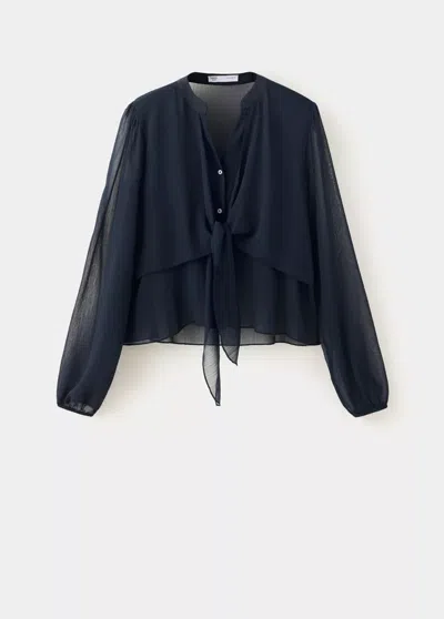 Mango Blouse Gaze Volants In Blue
