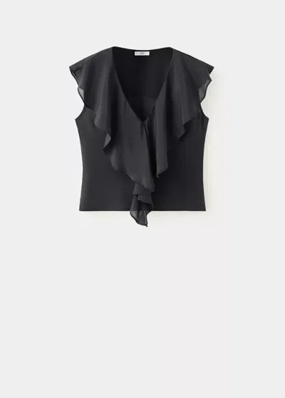Mango Blouse Gaze Volants In Gris Anthracite