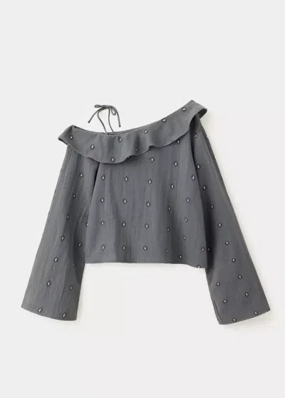 Mango Kids' Blouse Imprimée À Col Asymétrique In Gris