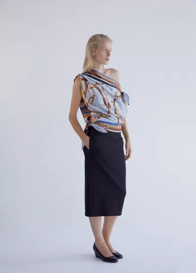 Mango Blouse Imprimée Nauds In Bleu Ciel