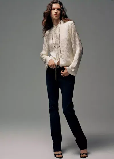 Mango Blouse Jacquard Avec Boutons In Neutral