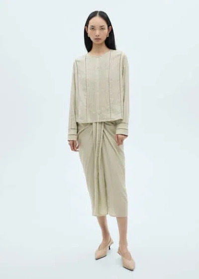 Mango Lyocell Blouse With Openwork Details Aqua Green In Vert D´eau