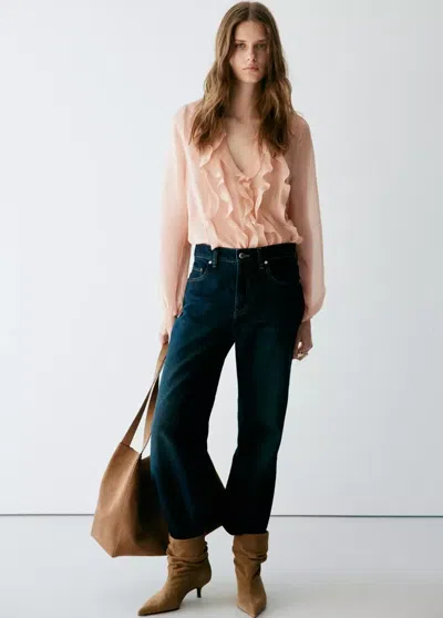 Mango Blouse Lyocell Volants In Rose Pastel