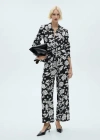 Mango Floral-print Blouse With Knot Detail Black In Noir