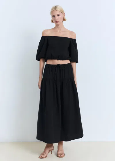 Mango Puffy Strapless Blouse Black