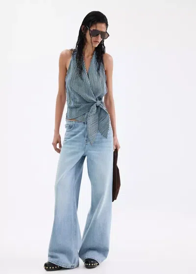 Mango Blouse Rayée À Décolleté Croisé In Blue