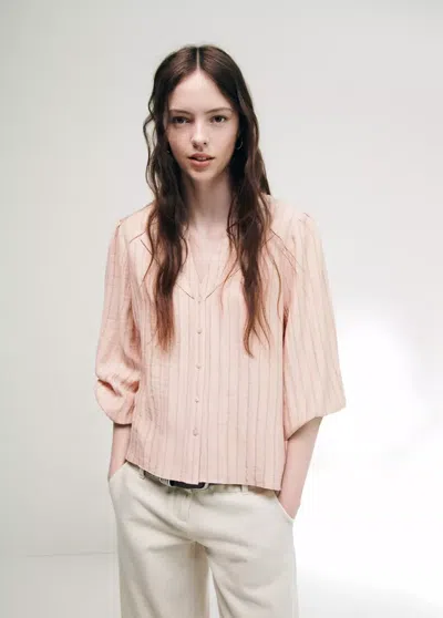 Mango Blouse Rayée Avec Détails Ajourés In Rose Pastel