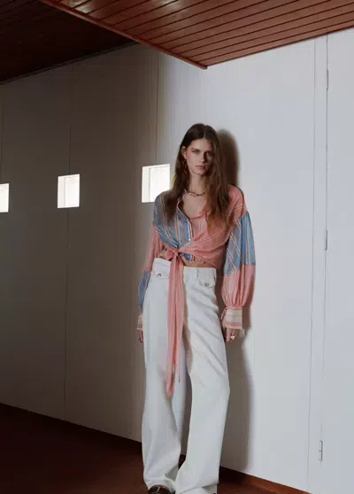 Mango Blouse Rayures Nouée In Blue