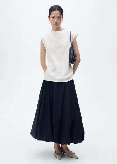 Mango Satin Blouse With Draped Neck Off White In Blanc Cassé