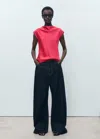 Mango Satin Blouse With Draped Neck Strawberry In Fraise