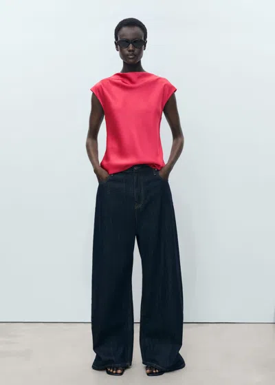 Mango Satin Blouse With Draped Neck Strawberry In Fraise