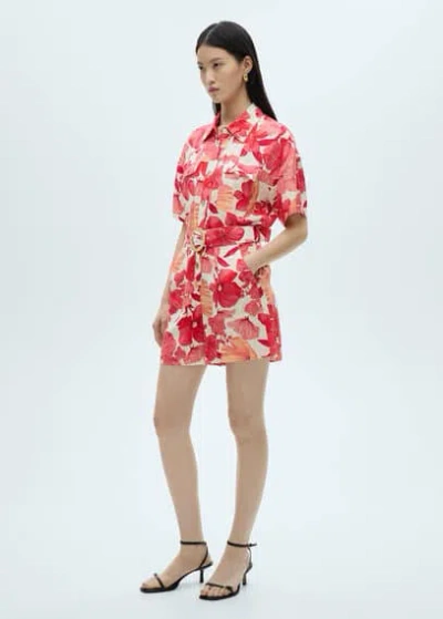 Mango Floral-print Short Jumpsuit Red In Rouge