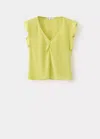 Mango Blouse Satinée Col V In Citron Vert