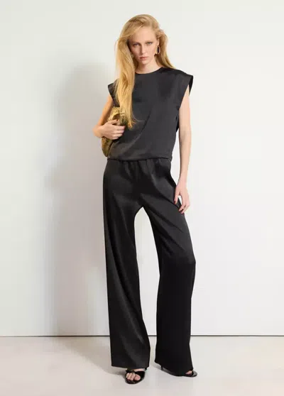 Mango Blouse Satinée Sans Manches In Black