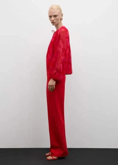 Mango Semi-transparent Floral-print Blouse Red In Rouge