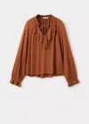 Mango Blouse Texturée Volants In Brown