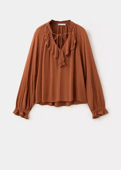 Mango Blouse Texturée Volants In Ocre