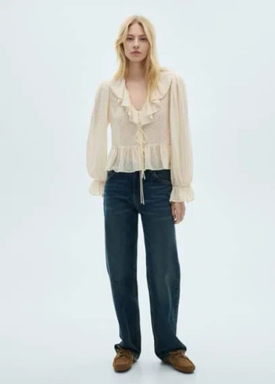 Mango Ruffled Blouse Ecru In Écru
