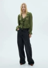 Mango Blouse Volants Kaki - Femme - M -  In Kaki