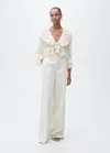 Mango Blouse With Ruffles And Lace Details Ecru In Ecru