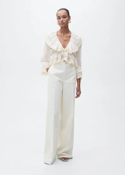 Mango Blouse With Ruffles And Lace Details Ecru