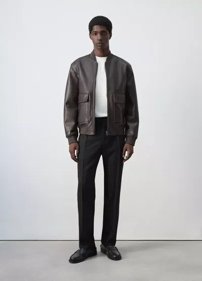 Mango Blouson Bomber Simili-cuir In Brown