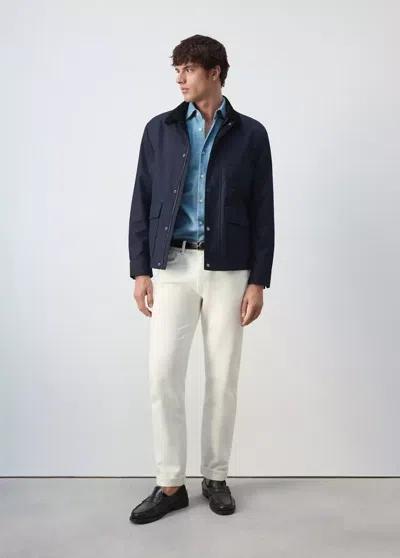 Mango Blouson Coton Mélangé Déperlant In Bleu Nuit