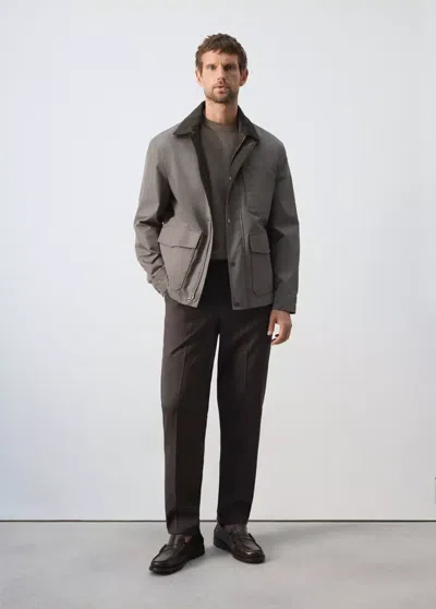 Mango Blouson Coton Mélangé Déperlant In Gris Vison