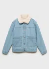 Mango Denim Jacket With Shearling-effect Lining In Blue