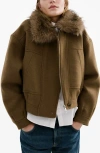 Mango Wool Blend Jacket With Fur Collar In Multi