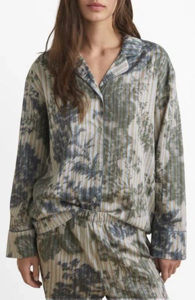 Mango Blurred Print Cotton Pajama Top In Green