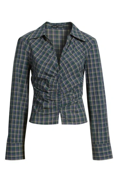 Mango Blusa Galeeno Plaid Ruched Top In Blue