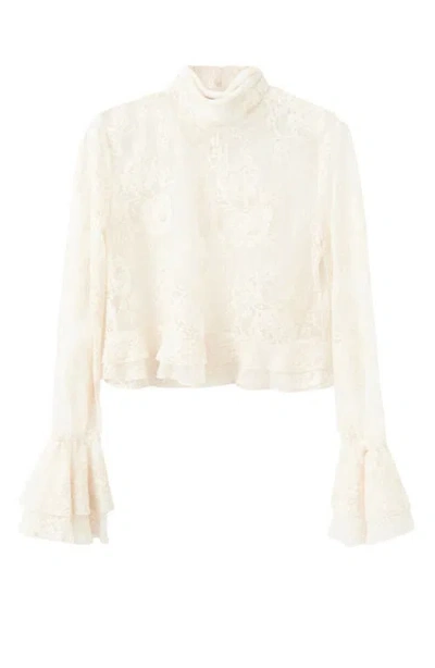 Mango Blusa Lace Ruffle Cuff Top In Gray