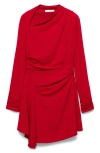 Mango Blush Asymmetric Neck Long Sleeve Dress In Bright Red