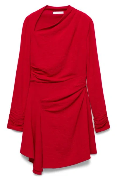 Mango Blush Asymmetric Neck Long Sleeve Dress In Red