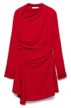 Mango Blush Asymmetric Neck Long Sleeve Dress In Red