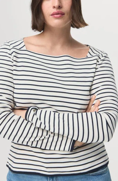 Mango Boat Neck Cotton T-shirt In White