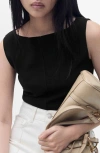 Mango Boat Neck Knit Top In Black