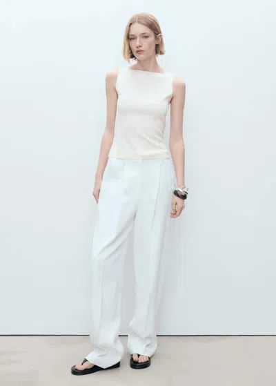 Mango Boat Neck Knit Top Ecru