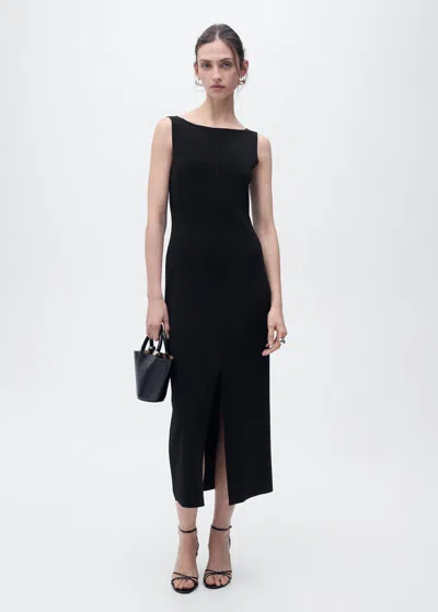 Mango Robe Maille Col Bateau Noir - Femme - M -