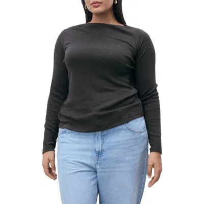 Mango Boat Neck Long Sleeve T-shirt In Black