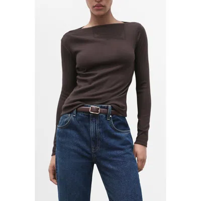 Mango Boat Neck Long Sleeve T-shirt In Brown
