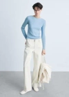 Mango Boat Neck Ribbed Sweater Sky Blue