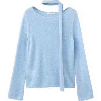 Mango Boat Neck Sweater With Scarf In Blue