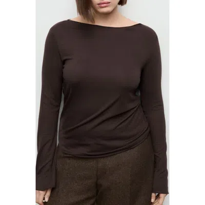 Mango Boatneck Top In Brown