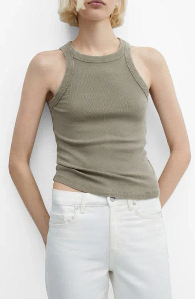 Mango Boniw Rib Tank Top In Khaki