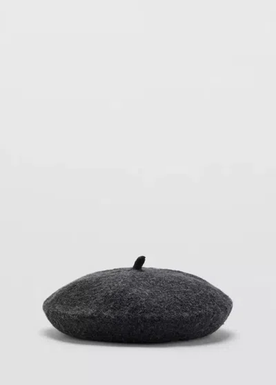 Mango Bonnet En Laine Mélangée In Gris Anthracite